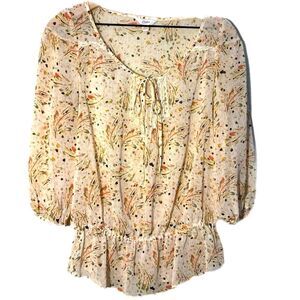 Candie's Cream Peplum Blouse Women’s S with Puff Sleeves Sheer.